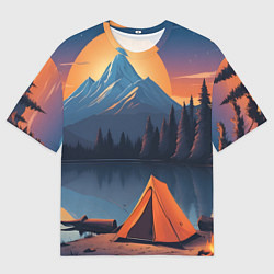 Мужская футболка оверсайз Палатка на берегу озера
