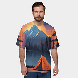 Футболка оверсайз мужская Палатка на берегу озера, цвет: 3D-принт — фото 2
