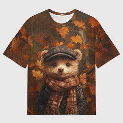 Футболка оверсайз мужская Медвежонок в кепке и шарфе, цвет: 3D-принт