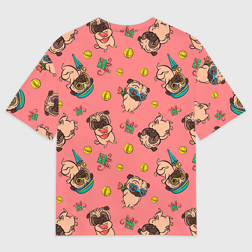 Мужская футболка оверсайз Забавные мопсы паттерн / 3D-принт – фото 2