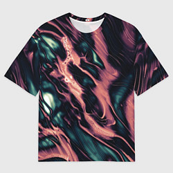 Футболка оверсайз мужская Абстракция тёмный бирюзово-розовый, цвет: 3D-принт