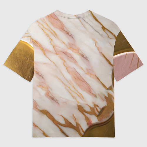 Мужская футболка оверсайз Фарфоровый лебедь и лотос на розовом мраморе / 3D-принт – фото 2