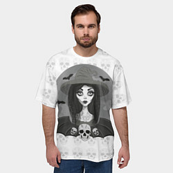 Футболка оверсайз мужская Ведьма, череп, Хэллоуин, цвет: 3D-принт — фото 2