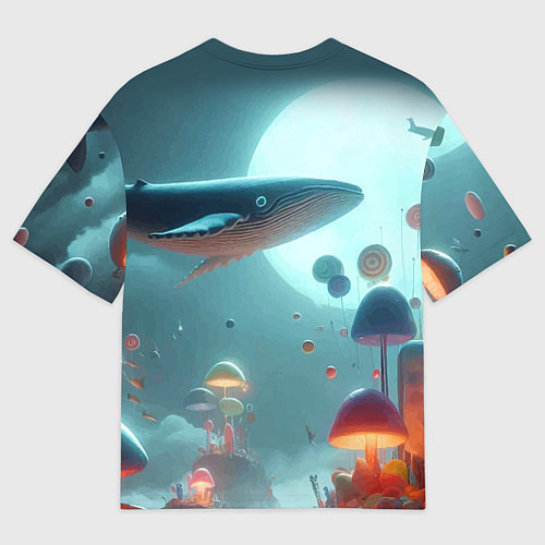 Мужская футболка оверсайз Плывущий по небу кит среди грибов - фантазия / 3D-принт – фото 2