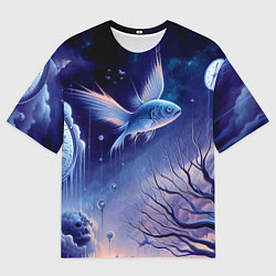 Мужская футболка оверсайз Крылатая рыба - сюрреализм