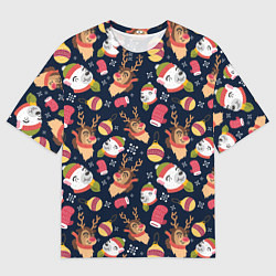 Футболка оверсайз мужская Новогодний детский паттерн с животными, цвет: 3D-принт