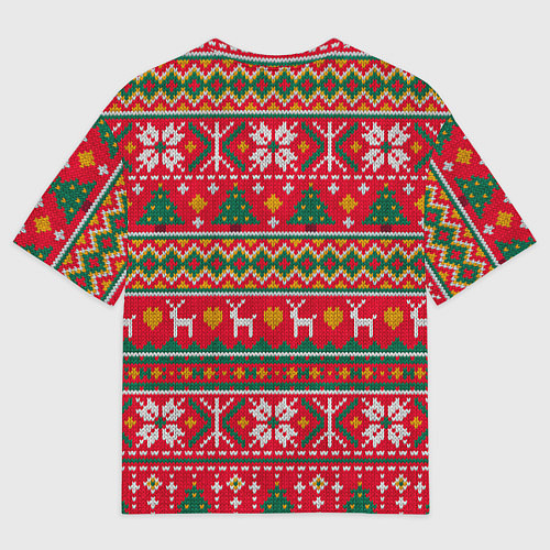 Мужская футболка оверсайз Текстура свитерной вязки новогодняя / 3D-принт – фото 2