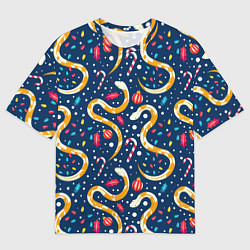 Футболка оверсайз мужская Новогодний паттерн символ года 2025, цвет: 3D-принт