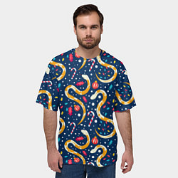 Футболка оверсайз мужская Новогодний паттерн символ года 2025, цвет: 3D-принт — фото 2