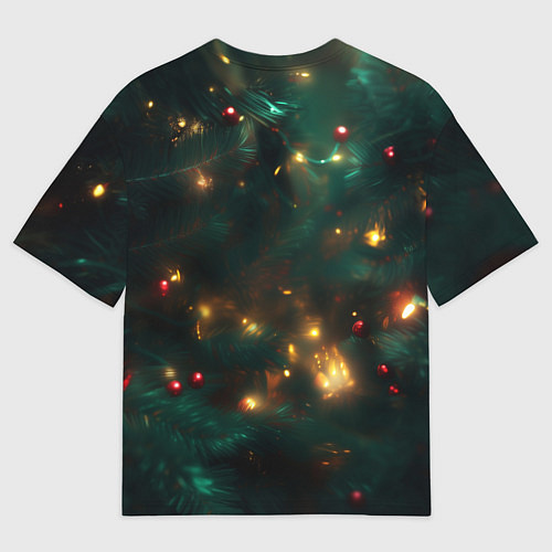 Мужская футболка оверсайз Зелёная новогодняя змея / 3D-принт – фото 2