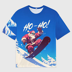 Мужская футболка оверсайз Дед Мороз на сноуборде