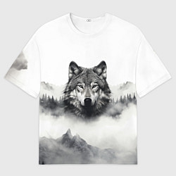 Мужская футболка оверсайз Голова серого волка