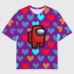 Мужская футболка оверсайз Among us неоновые сердца