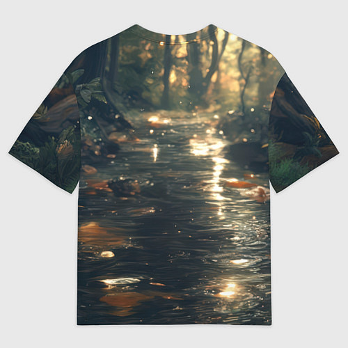Мужская футболка оверсайз Выдра в летнем пруду / 3D-принт – фото 2