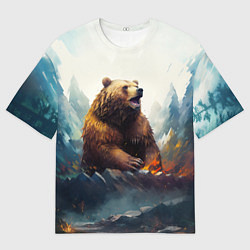 Мужская футболка оверсайз Агрессивный бурый медведь