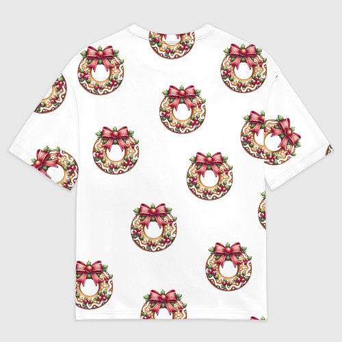 Мужская футболка оверсайз Много новогодних пончиков с бантиком и ягодами / 3D-принт – фото 2