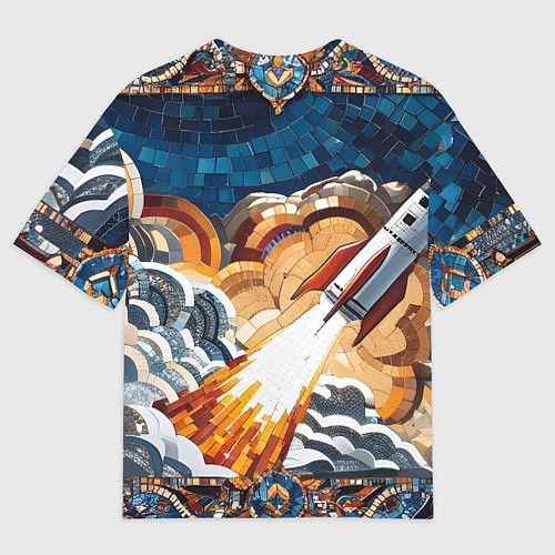 Мужская футболка оверсайз Мозаика ракета / 3D-принт – фото 2
