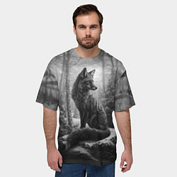 Футболка оверсайз мужская Серая лиса в зимнем лесу, цвет: 3D-принт — фото 2
