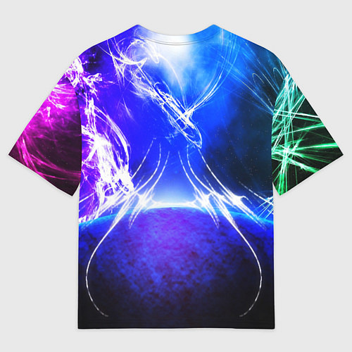 Мужская футболка оверсайз Неоновый шторм текстура / 3D-принт – фото 2