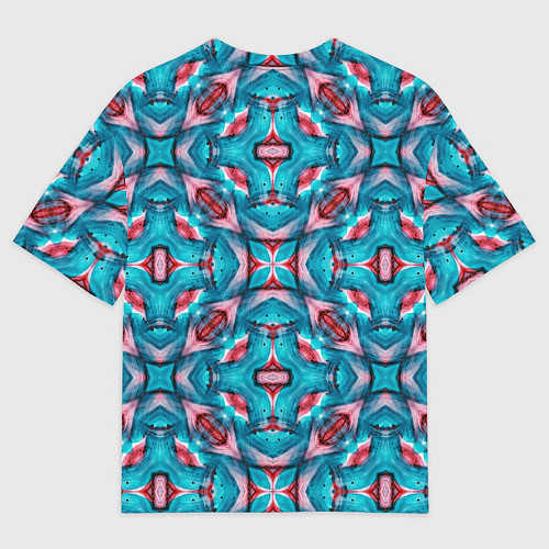 Мужская футболка оверсайз Калейдоскопический узор из голубых и красных штрих / 3D-принт – фото 2