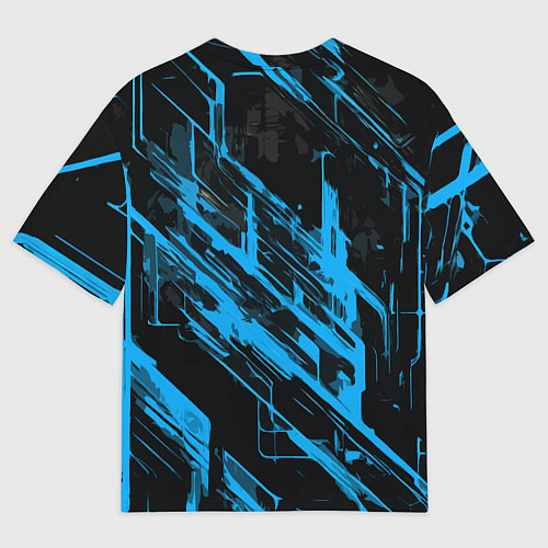 Мужская футболка оверсайз Blue stripes on a black background / 3D-принт – фото 2