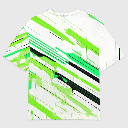 Мужская футболка оверсайз Чёрно-зелёно-салатовые полосы на белом фоне / 3D-принт – фото 2