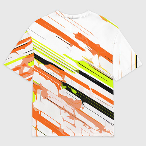 Мужская футболка оверсайз Оранжево-жёлто-чёрные полосы на белом фоне / 3D-принт – фото 2
