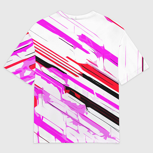 Мужская футболка оверсайз Красно-розово-чёрные полосы на белом фоне / 3D-принт – фото 2
