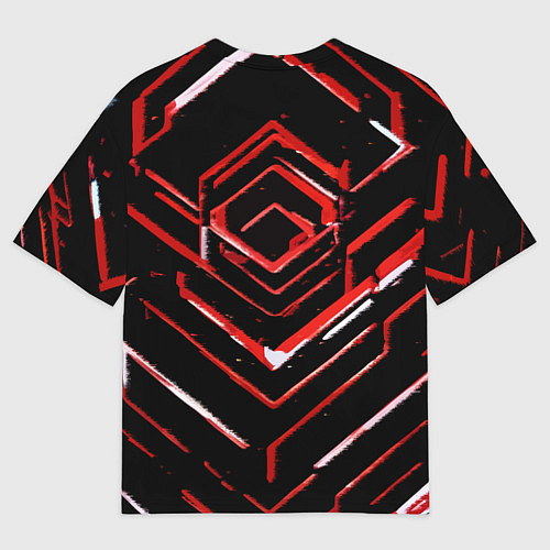 Мужская футболка оверсайз Красные смазанные линии на чёрном фоне / 3D-принт – фото 2