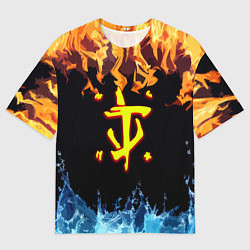 Футболка оверсайз мужская Doom огонь и вода лого, цвет: 3D-принт