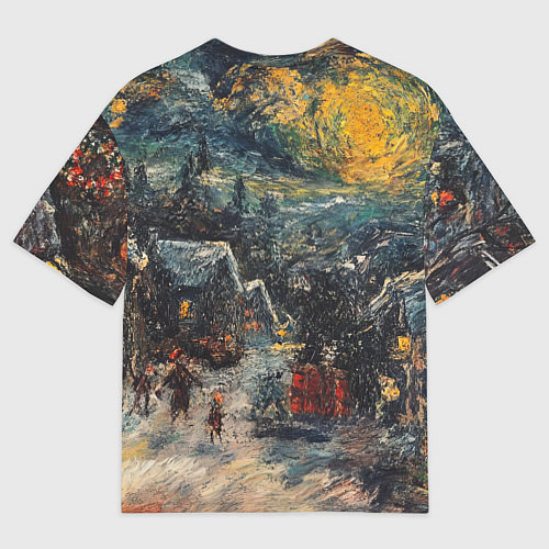 Мужская футболка оверсайз Новогоднее утро картина красками / 3D-принт – фото 2