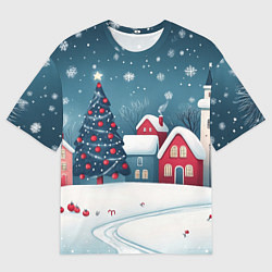 Мужская футболка оверсайз Снежный новогодний день в городе