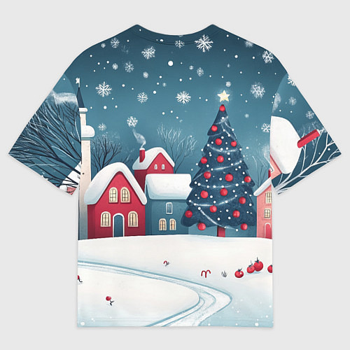 Мужская футболка оверсайз Снежный новогодний день в городе / 3D-принт – фото 2