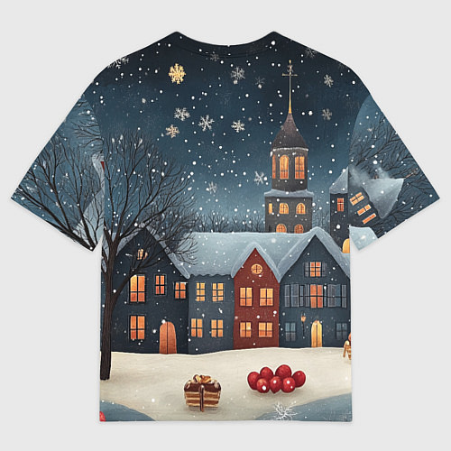 Мужская футболка оверсайз Ночной новогодний город / 3D-принт – фото 2