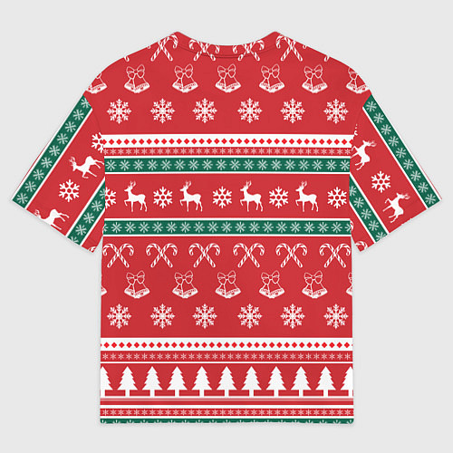 Мужская футболка оверсайз Новогодний паттерн с оленями снежинками леденцами / 3D-принт – фото 2