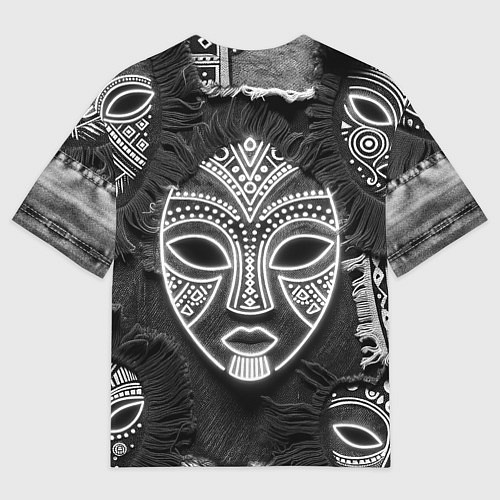 Мужская футболка оверсайз Африканские маски на пэчворк / 3D-принт – фото 2