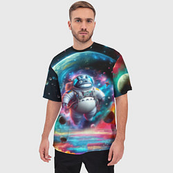 Футболка оверсайз мужская Astronaut Totoro in neon space - ai art fantasy, цвет: 3D-принт — фото 2