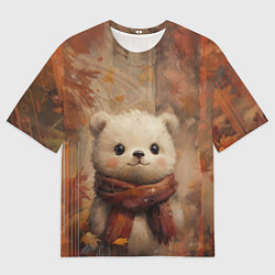 Мужская футболка оверсайз Белый мишка в шарфе