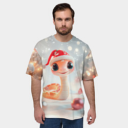 Футболка оверсайз мужская Новогодняя милая розовая змейка, цвет: 3D-принт — фото 2