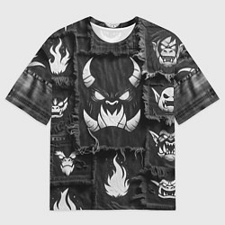 Мужская футболка оверсайз Монстр на джинсах пэчворк