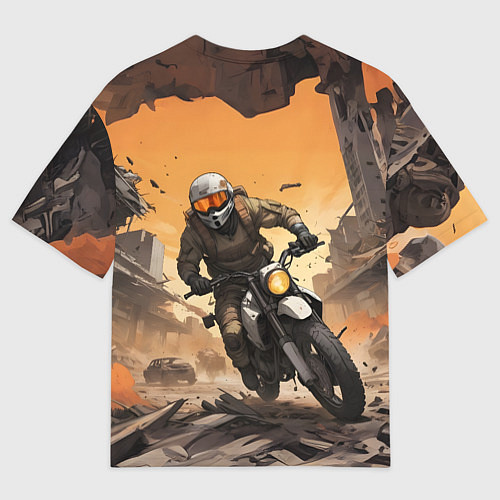 Мужская футболка оверсайз Байкер в движении / 3D-принт – фото 2