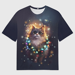 Мужская футболка оверсайз Уютный котик - Новый год