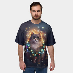 Футболка оверсайз мужская Уютный котик - Новый год, цвет: 3D-принт — фото 2