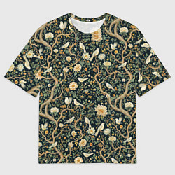 Футболка оверсайз мужская Узор с птицами зеленый, цвет: 3D-принт