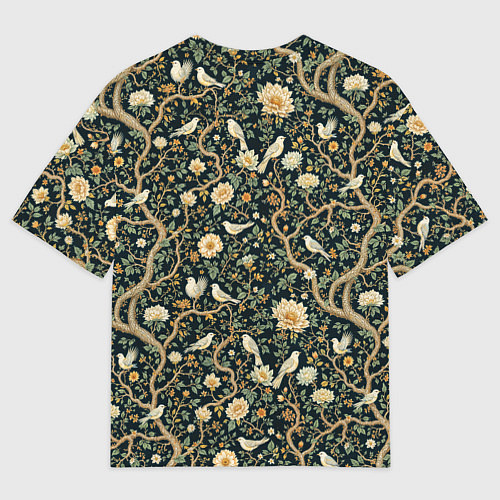 Мужская футболка оверсайз Узор с птицами зеленый / 3D-принт – фото 2