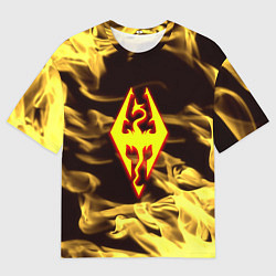 Футболка оверсайз мужская Скайрим лого в огне, цвет: 3D-принт