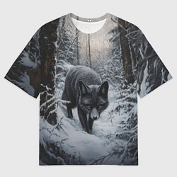 Мужская футболка оверсайз Настороженный черный лис