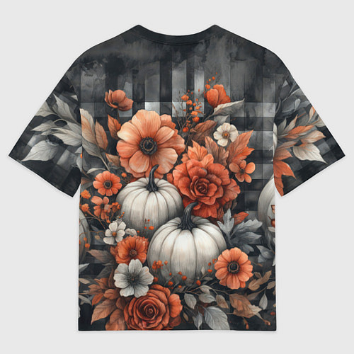 Мужская футболка оверсайз Белые тыква с цветами / 3D-принт – фото 2
