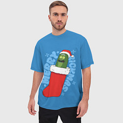 Футболка оверсайз мужская Новогодний Рик огурчик - Merry Rickmas, цвет: 3D-принт — фото 2