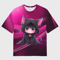 Футболка оверсайз мужская Куроми - милый котёнок в капюшоне, цвет: 3D-принт